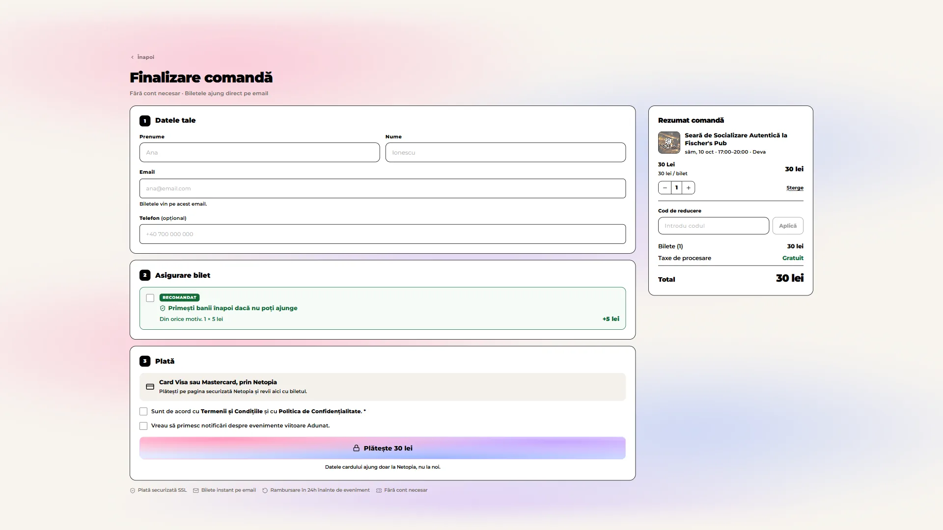 adunat.ro: Checkout sin cuenta