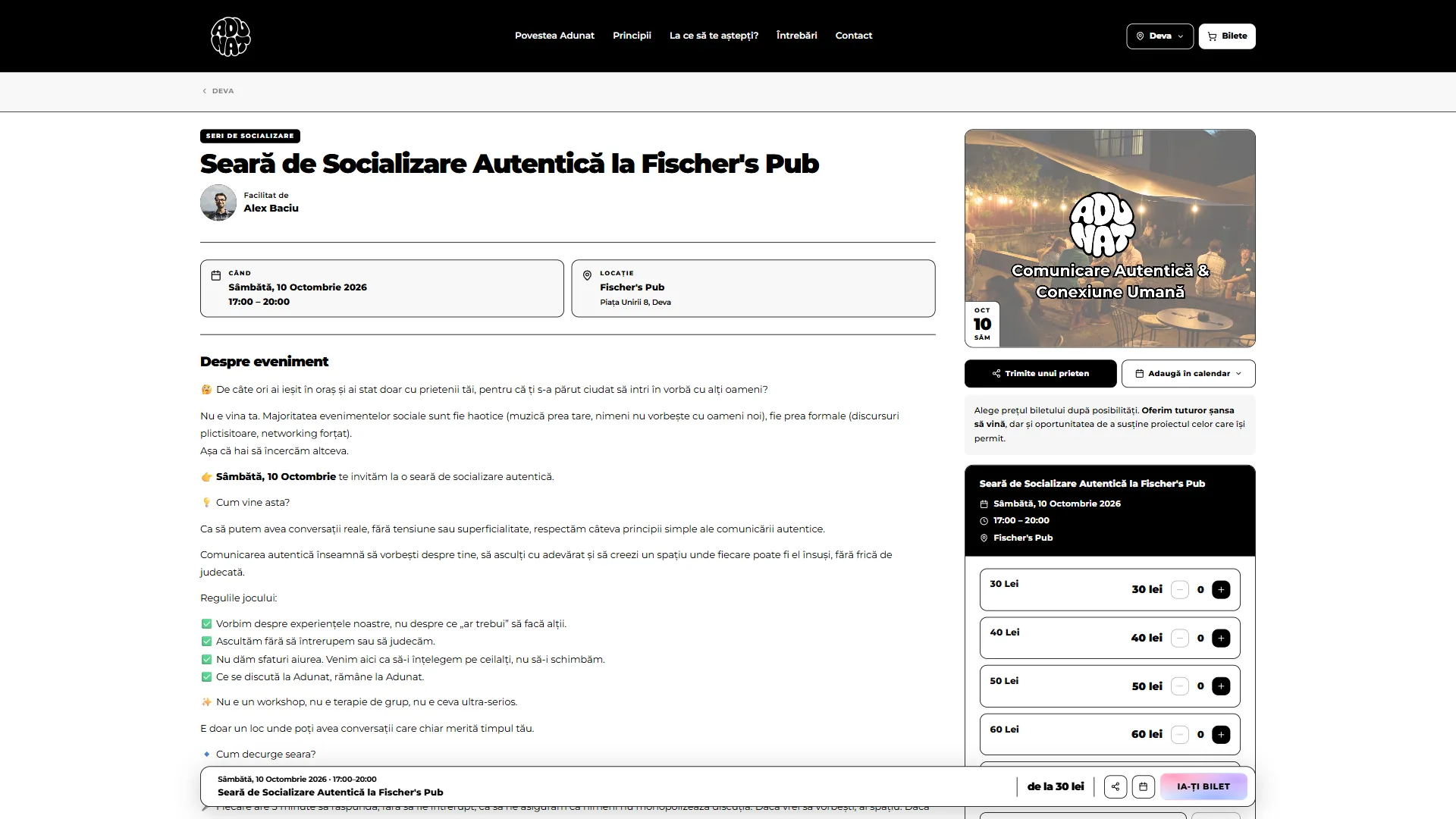 adunat.ro: Página de evento