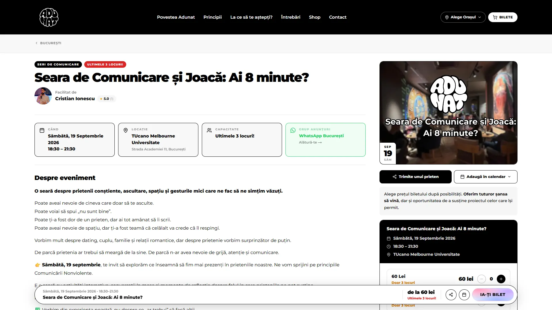 adunat.ro: Página de evento