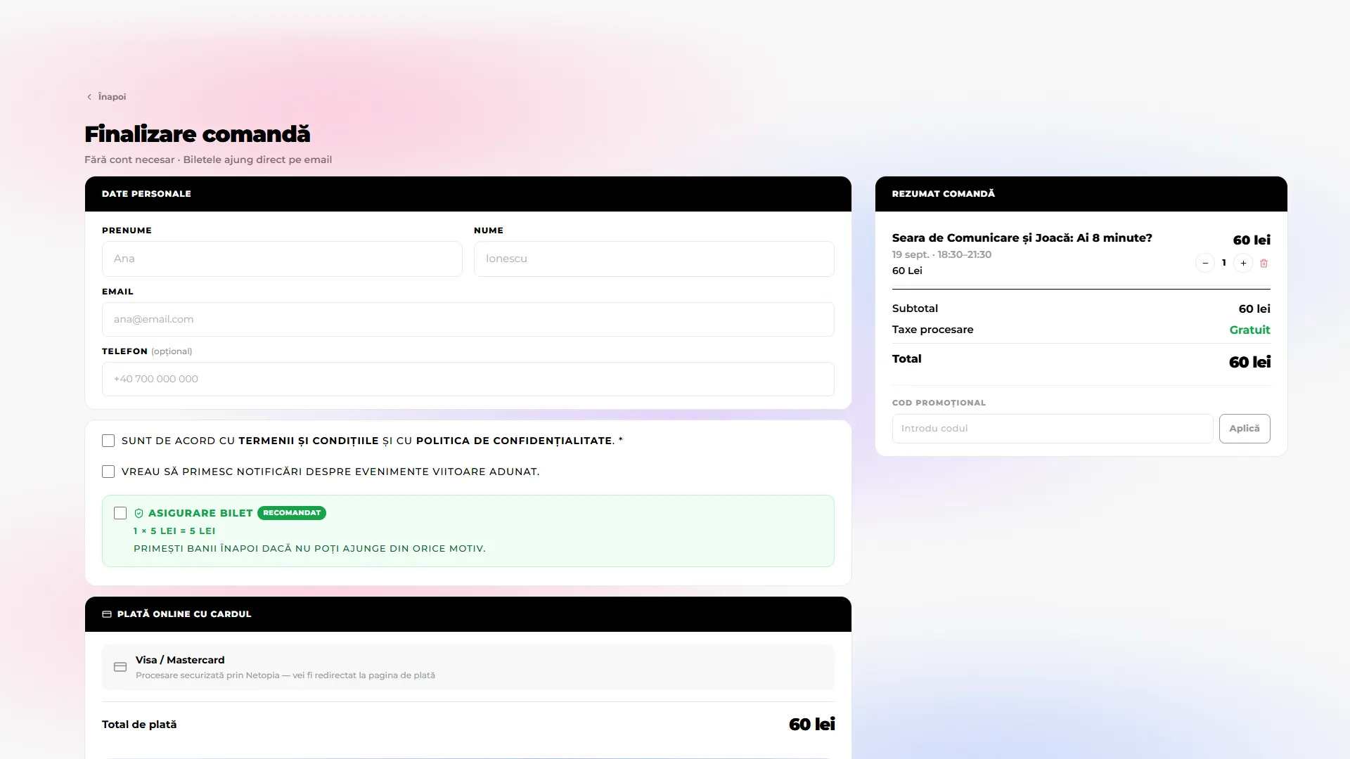 adunat.ro: Checkout sin cuenta