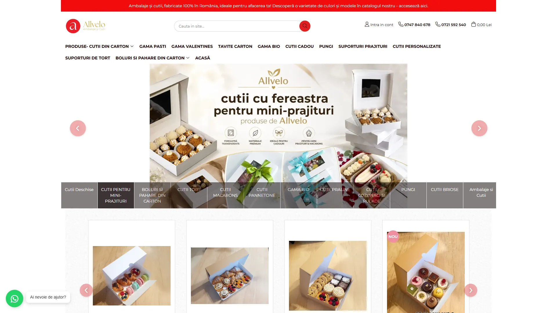 ambalajesicutii.ro: Tienda de embalajes y cajas de cartón para pastelería y confitería, para el mercado rumano.