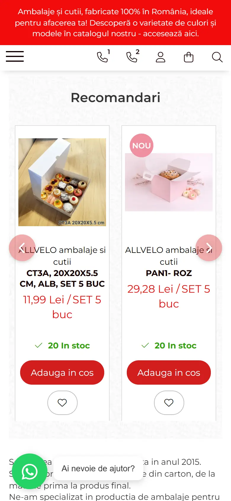 ambalajesicutii.ro: captura en móvil 3