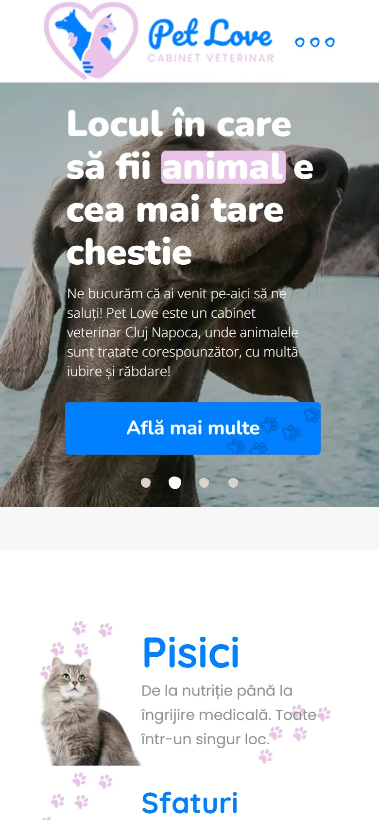 petlovecluj.ro: captura en móvil 1
