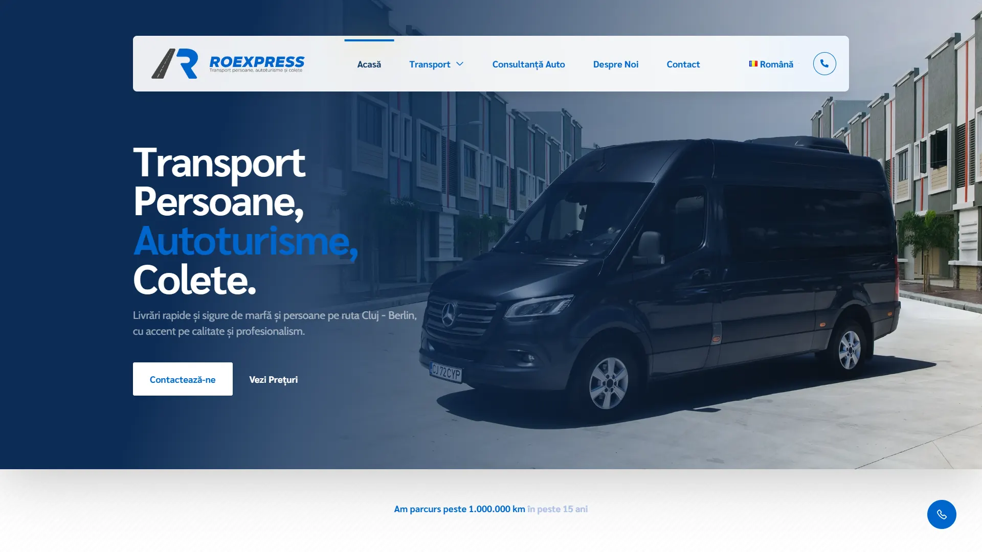RoExpress: Marca y web multidioma (rumano, inglés, alemán e italiano) para RoExpress: transporte de personas, coches y paquetes en la ruta Cluj - Berlín.