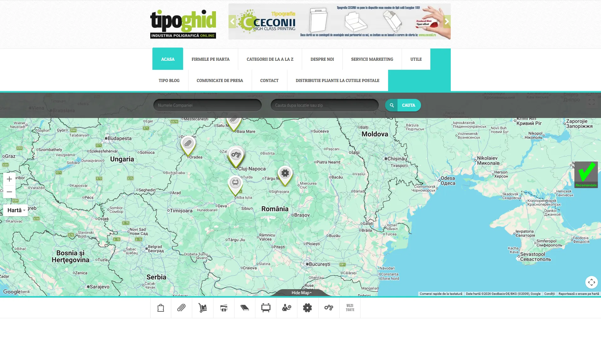 tipoghid.ro: Portal y directorio del sector gráfico rumano, con mapa, ficha por empresa y un SEO extremadamente fuerte.